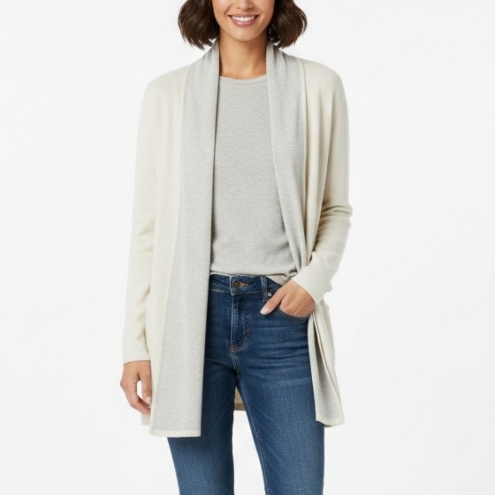 Ann Taylor Wool Cashmere Blend Long Open Front Cardigan with Pockets, Sz XS